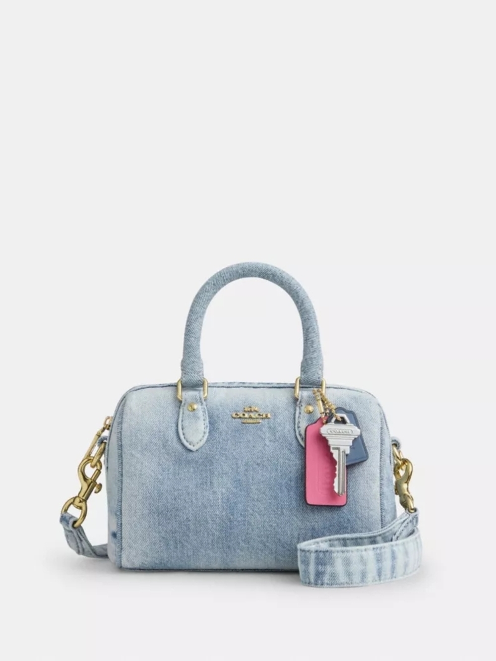 NWT Coach Mini Rowan Crossbody Bag in Loved Denim with Charms (CDY30)
